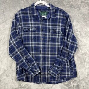 Woolrich Men's Plaid Flannel Shirt‎ Blue White Long Sleeve Classic Fit Size XL
